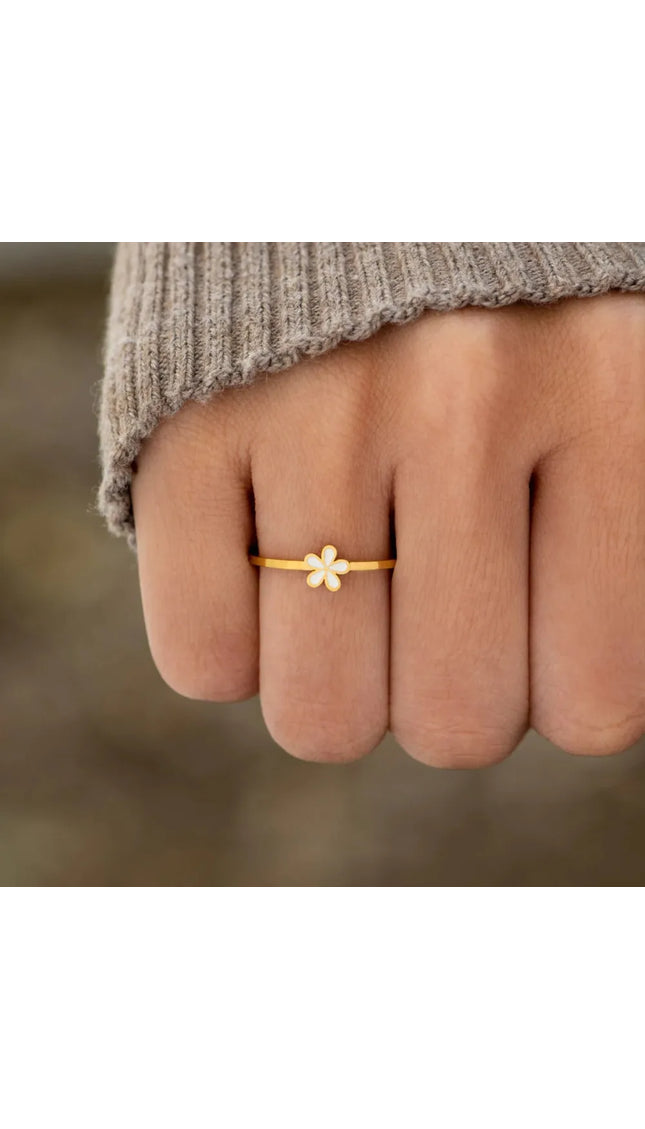 925 Sterling Silver Enamel Flower Ring