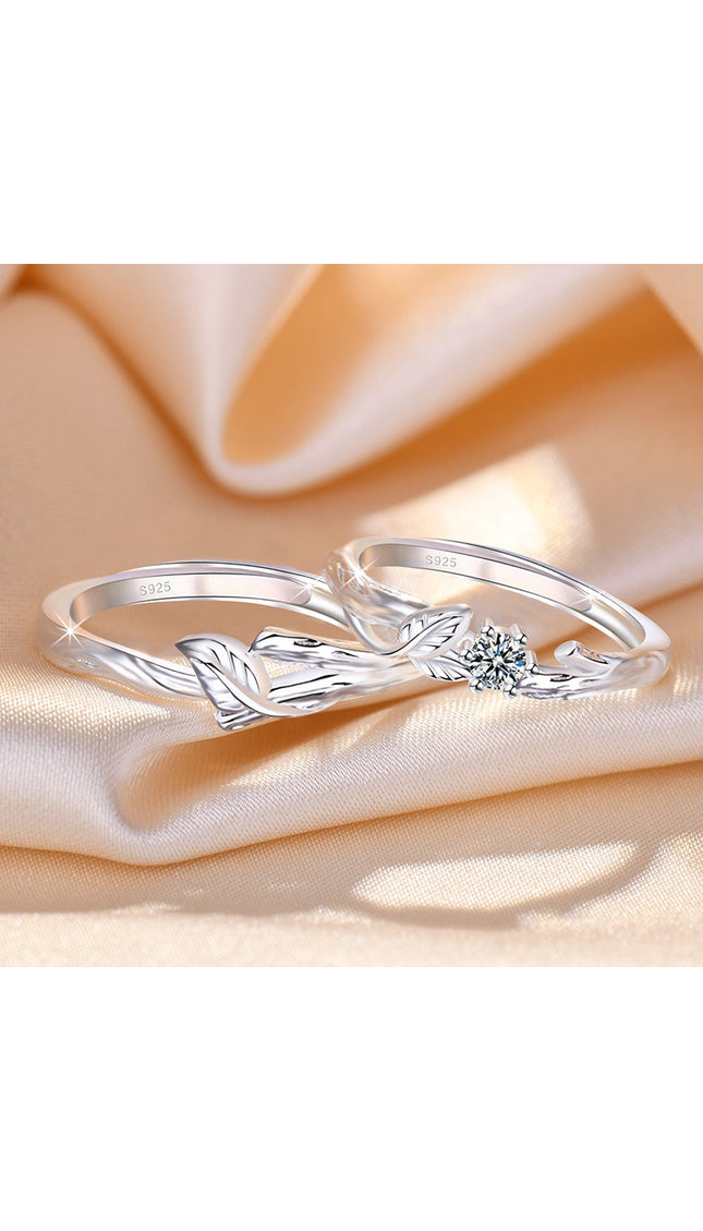 Couple Promise Rings – Adjustable Leaf Matching Rings for Men & Women | Valentine’s Day Gift Jewelry