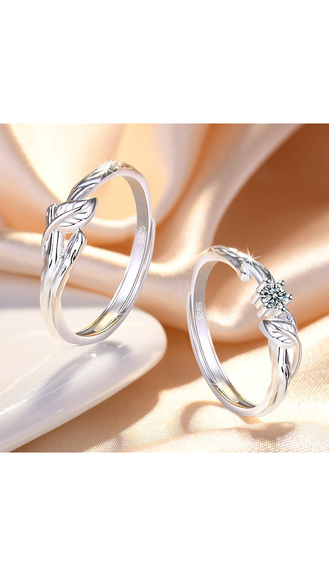 Couple Promise Rings – Adjustable Leaf Matching Rings for Men & Women | Valentine’s Day Gift Jewelry