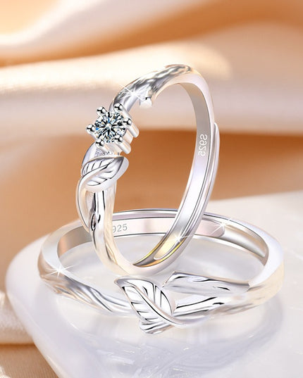 Couple Promise Rings – Adjustable Leaf Matching Rings for Men & Women | Valentine’s Day Gift Jewelry
