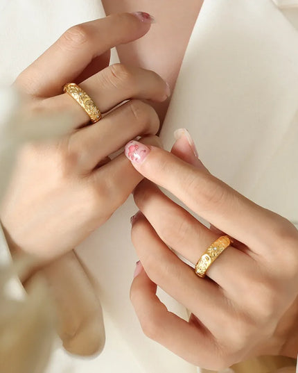 Star Moon Shaped Sparkling Zircon Design Ring Titanium Steel Handmade Jewelry for Girls