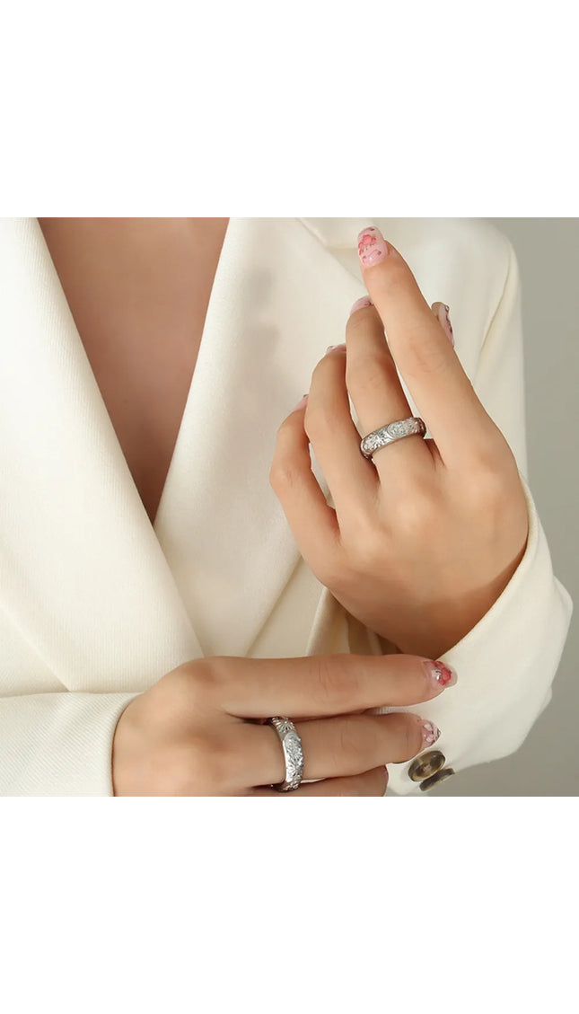 Star Moon Shaped Sparkling Zircon Design Ring Titanium Steel Handmade Jewelry for Girls
