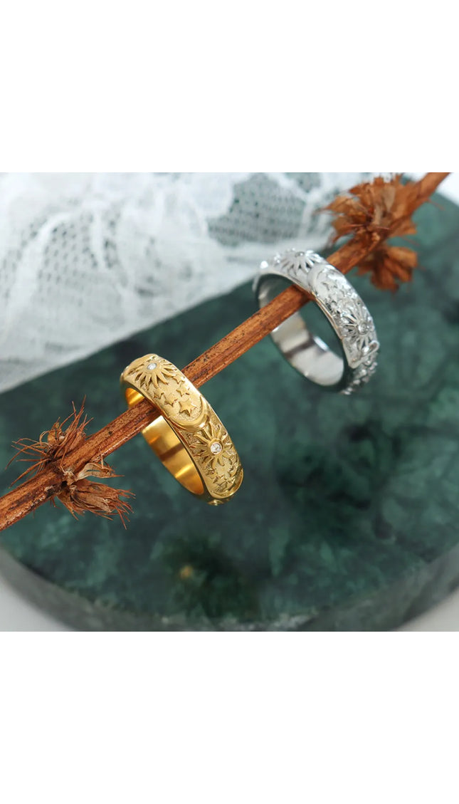 Star Moon Shaped Sparkling Zircon Design Ring Titanium Steel Handmade Jewelry for Girls