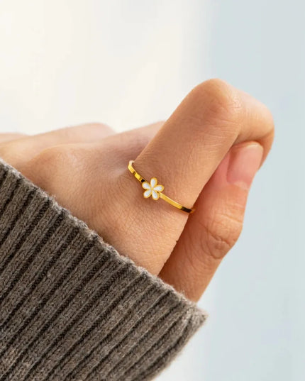 925 Sterling Silver Enamel Flower Ring