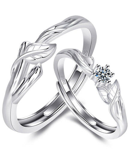 Couple Promise Rings – Adjustable Leaf Matching Rings for Men & Women | Valentine’s Day Gift Jewelry