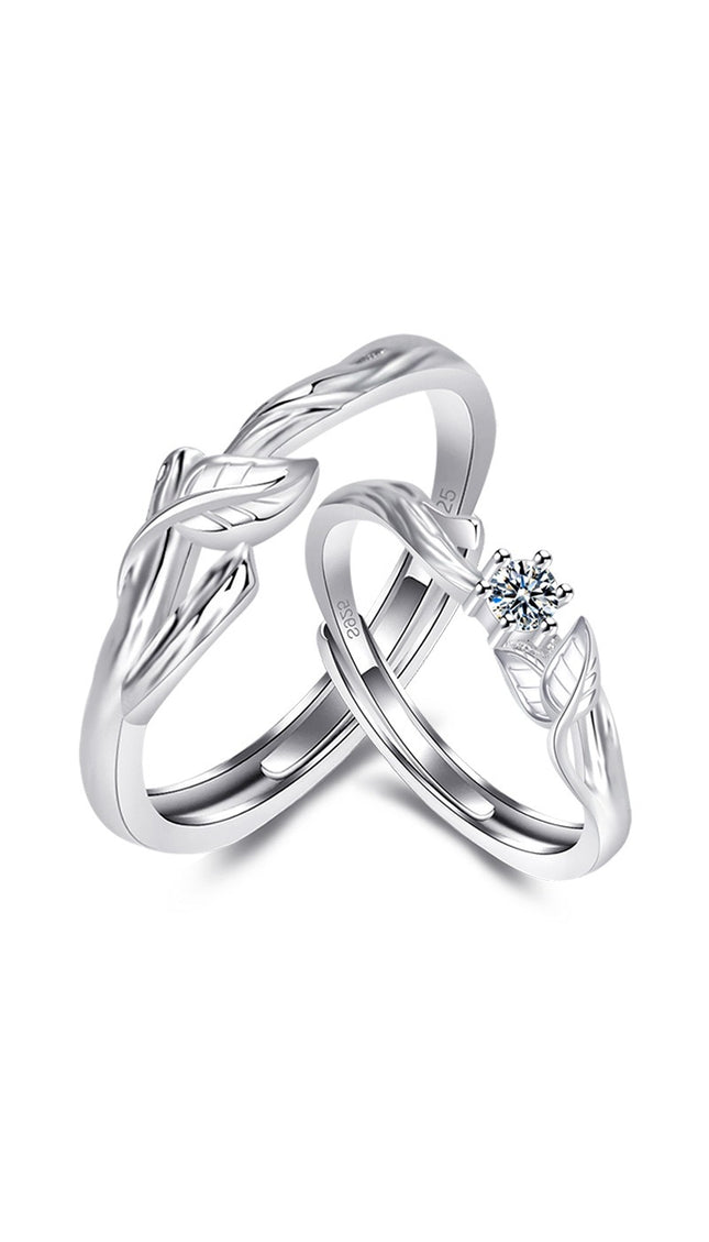 Couple Promise Rings – Adjustable Leaf Matching Rings for Men & Women | Valentine’s Day Gift Jewelry