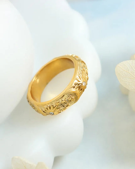 Star Moon Shaped Sparkling Zircon Design Ring Titanium Steel Handmade Jewelry for Girls