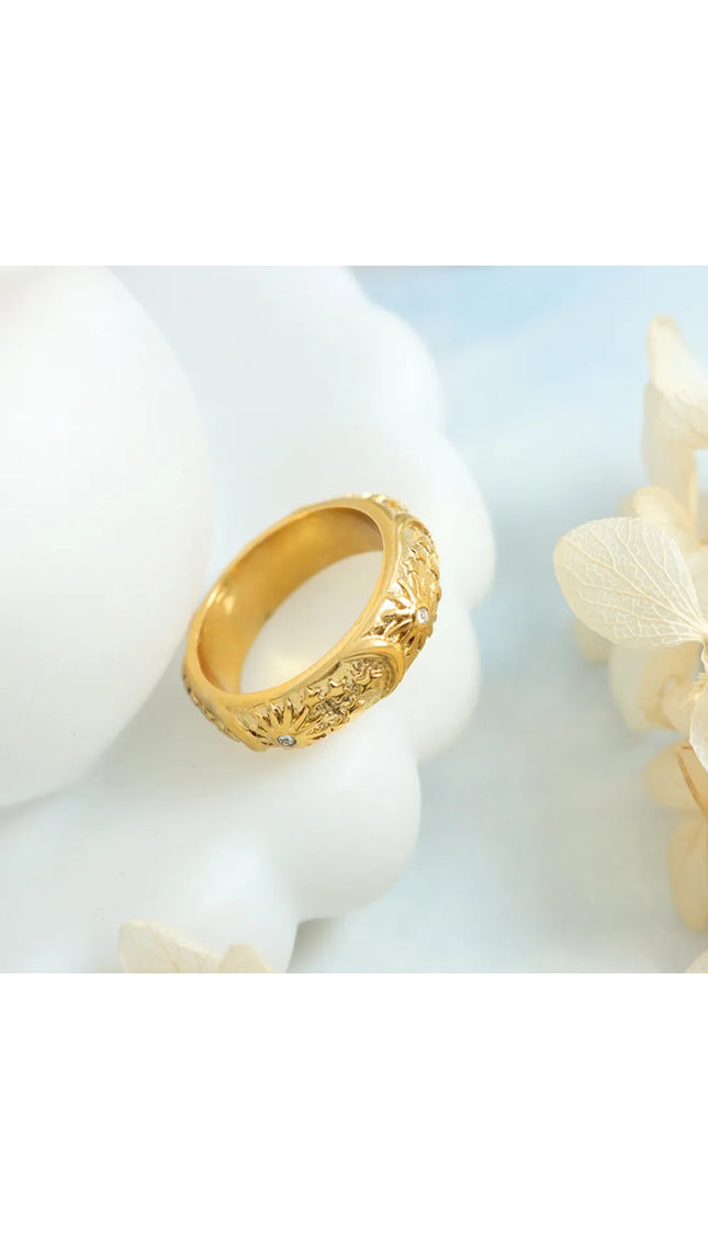 Star Moon Shaped Sparkling Zircon Design Ring Titanium Steel Handmade Jewelry for Girls